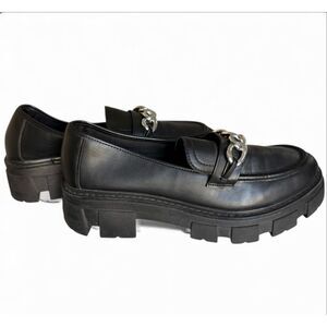 Womens No Boundaries Y2K Black Chunky Platform Lug Loafers Goth Shoes - 10W